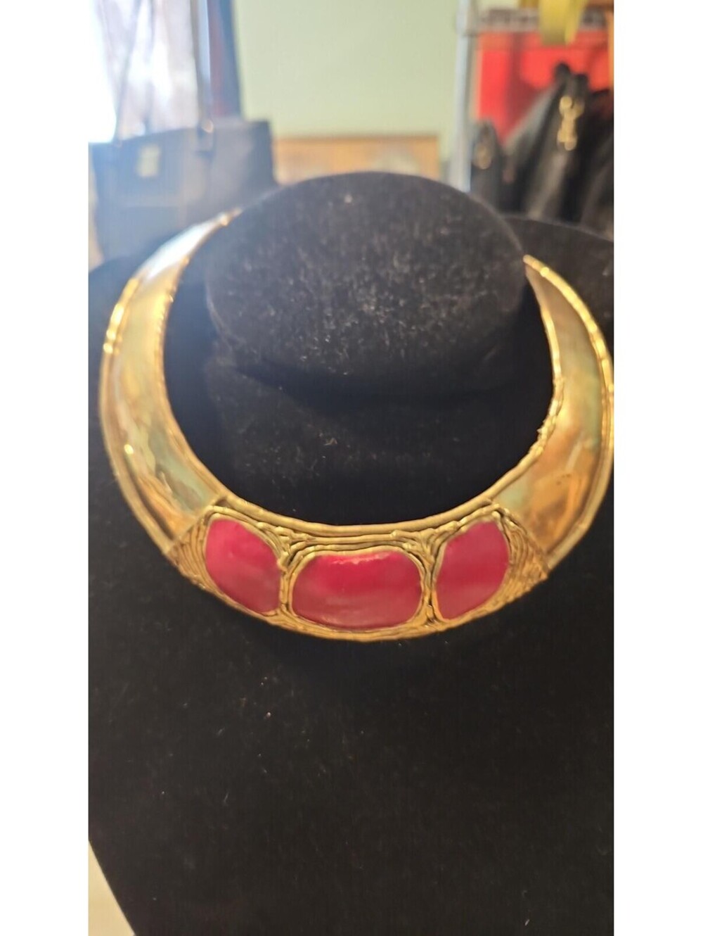 vintage brass n red design choker